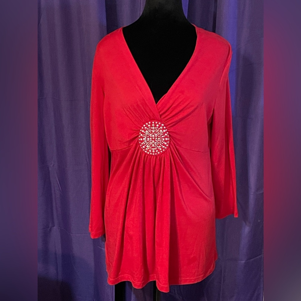 Red V neck with Silver embellishment